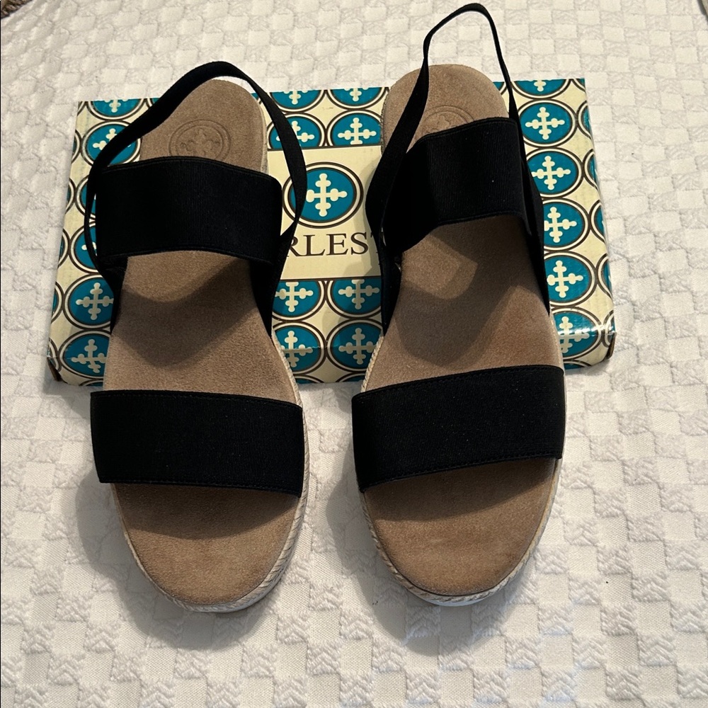 CHARLESTON SHOE CO. Black Elastic Strap Sandals